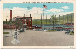 Office & Of American Sheet & Tin Plate Co.  In Vandergrift Pa Postcard 1937