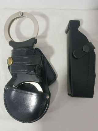 Police Tch 840 Handcuffs With Black Leather Pistol Holster Case