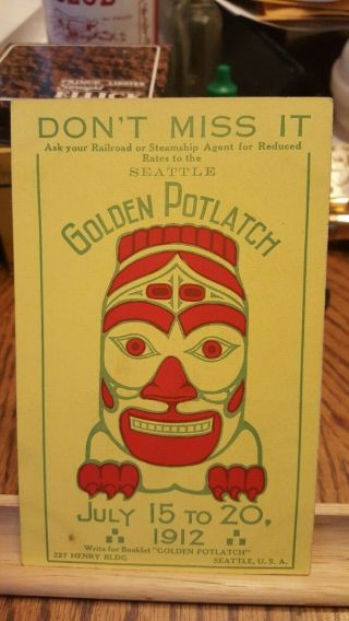 Awesome 1912 Seattle Golden Potlatch Festival Post Card - Great Graphics