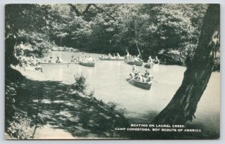 Somerset Pa Boy Scouts Camp Conestoga Rowboating On Laurel Hill Creek Litho 1950