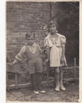 1939 Cute Children Boy & Girl Brother & Sister Fashion Old Russian Antique Photo