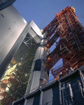 Apollo 12 Saturn V On Crawler Leaves Vehicle Assembly Building Photo Print