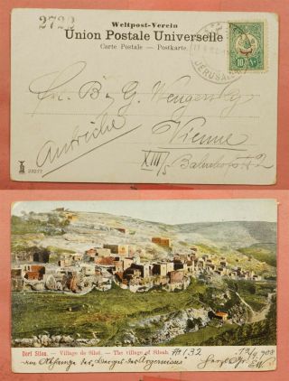 1908 Turkey Overprint Siloah View Postcard Jerusalem Cancel To Austria