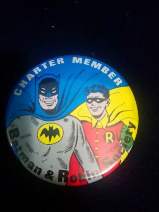 Charter Member Batman & Robin Society (1966) Vintage Dc Comics Pin - Back Button