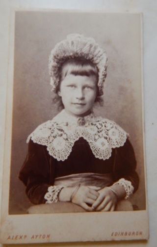 Antique 1878 Cdv Cabinet Card Photo - Girl In Bonnet - Edinburgh