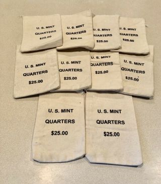 10 Vintage U.  S.  Canvas,  Cloth Money Bag,  Quarters,  $25.  00 7 1/2 " X 5 "