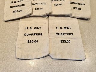 10 Vintage U.  S.  Canvas,  Cloth Money Bag,  Quarters,  $25.  00 7 1/2 