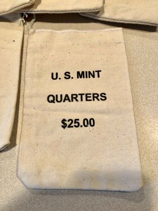 10 Vintage U.  S.  Canvas,  Cloth Money Bag,  Quarters,  $25.  00 7 1/2 