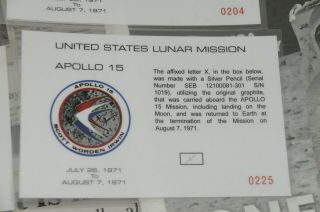 Large Apollo 15 Pencil X Lead Flown To The Lunar Surface By Jim Irwin & Letter
