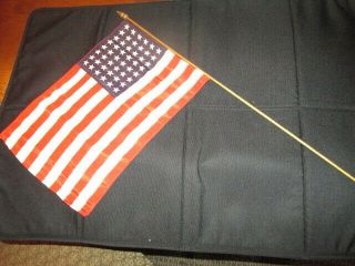 Vintage Hand Held 48 Star American Flag (silk Or Rayon) On Gold Painted Stick