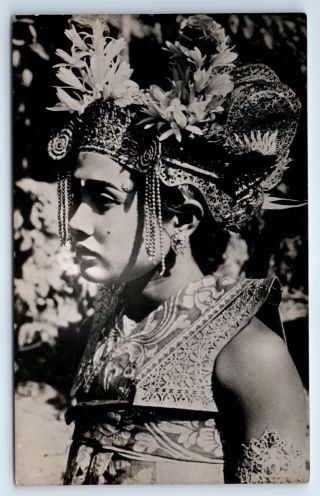 Vintage Rppc Postcard Singapore Native Woman In Headdress Real Photo
