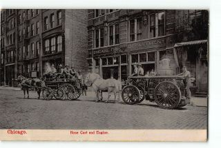 Chicago Illinois Il Postcard 1906 Chicago Fire Department Hose Cart And Engine