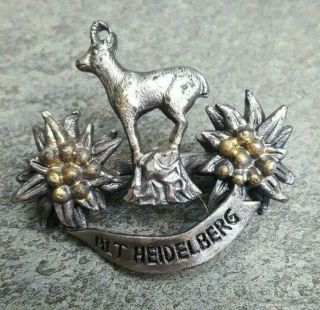 Alt Heidelberg Deer Ram Travel Oktoberfest Bavarian Souvenir Hat Pin Germany
