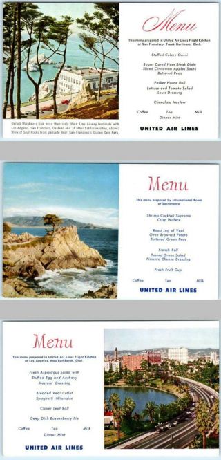 3 Postcards United Air Lines Airlines California San Francisco,  L.  A. ,  Monterey