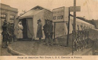 American Red Cross Canteen In France Postcard 5 1/2 " X 3 1/2 " Black And White