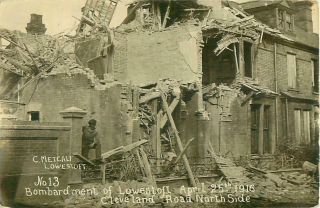 Rp Lowestoft Ww1 Bombardment Cleveland Road Real Photo Metcalf Suffolk 1916