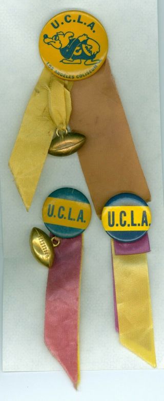 3 Vintage 1940s - 60s U.  C.  L.  A.  College Football Booster Sports Pinback Buttons