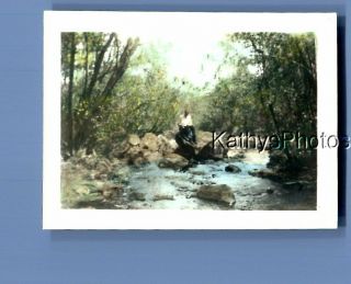 Found Vintage Photo D_8275 Hand Colored Photo Of Man Sitting On Rock By River