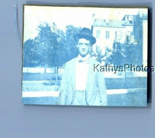 Found Vintage Photo D_8283 Cyanotype Of Man In Suit And Hat