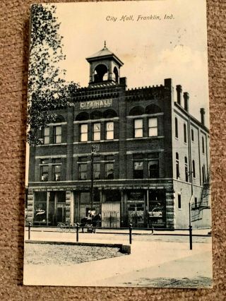 Rare Franklin In Indiana Postcard City Hall B/w Different View