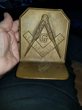 Very Heavy Antique Masonic Bookend/ Doorstop 5 3/4 " X 4 1/2 " Brass Or Bronze (s)