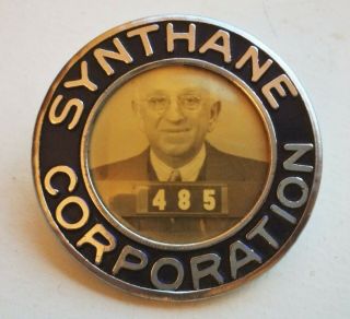 Vintage Synthane Corporation Employee Id Badge Pin With Photo