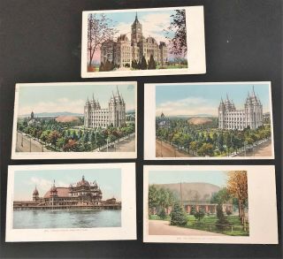 5 Vintage Ut Detroit Publishing Postcards St Scene Salt Lake Tabernacle Temple,