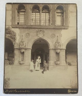 1800’s Large Cabinet Card Photo Family In Front Of Building - Denver?