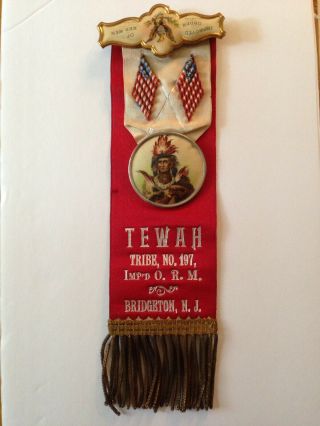 Tewah Tribe No 197 Lodge Pin Ribbon Improved Order Of Red Men - Bridgeton,  Nj