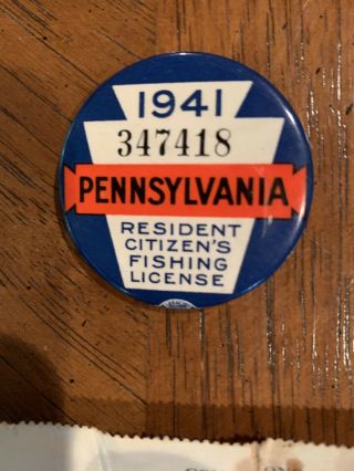 1941 Pa Residents,  Citizens Fishing License Pin With Paper - 347418