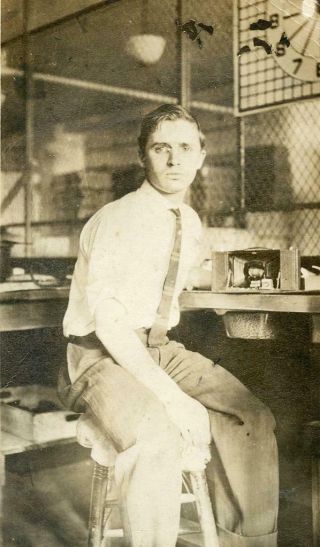 Bt249 Vintage Photo Young Man At Work Bench,  Providence Ri,  Early 1900 