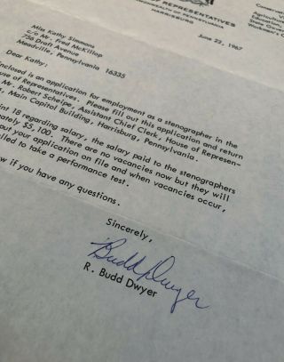 1967 R.  Budd Dwyer Signed Letter Live TV Suicide PA House of Representatives 2