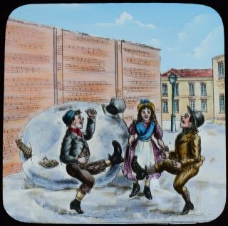 Magic Lantern Slide Ally Sloper No11 C1890 Victorian Comic Tale Children In Snow