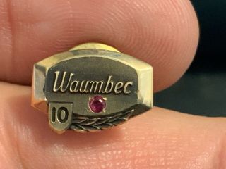 Waumbec 14k Gold 10 Years Of Service Award Pin.  Ruby Award
