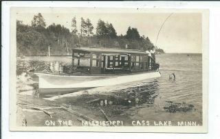 Cass Lake Mn Minnesota Rppc Postcard Man Catching Fish On Mississippi River