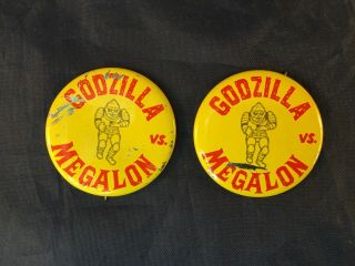 Vintage Godzilla Vs Megalon Movie Promotion Pin PinBack Button - 2 Pins 2