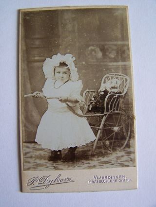 Cdv Girl With 2 Dolls In A Cart By P Dykers Of Vlaardingen Netherlands Holland