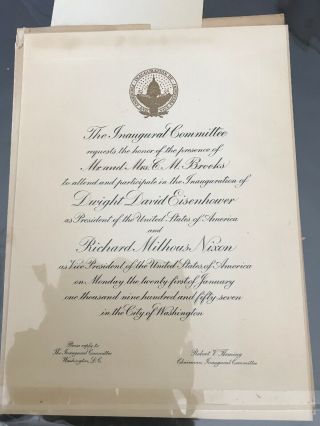Vintage 1953 Invitation Dwight D Eisenhower & Richard M Nixon Inauguration