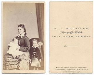 Cdv Victorian Lady & Children Carte De Visite By Melville Of East Grinstead