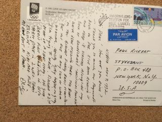 1992 Handwritten Postcard Folk Singer Eric Andersen From Norway To York City