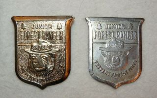Two Different Smokey The Bear Junior Forest Ranger Metal Badges Usfs,  Usda