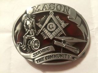 Masonic - Pewter Mason Belt Buckle - Serving The Community