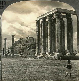 Greece Athens Temple Of Olympian Zeus Columns Stereoview 17120 T413 Fx