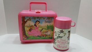 Vintage Disney Beauty And The Beast Pink Lunch Box W/ Belle Reading - Aladdin