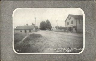 Wells Me Depot Post Office & Station C1910 Postcard