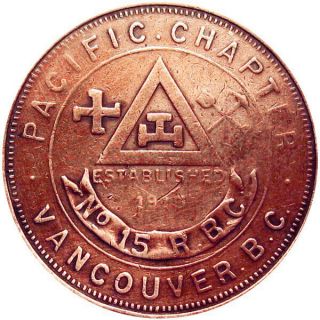 Pre 1933 Vancouver British Columbia Canada Masonic Chapter Penny Swastika Token