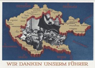 German Pre Wwii 1938 Post Card Wir Danken Unserm Fuhrer Sudetenland Annexation 2