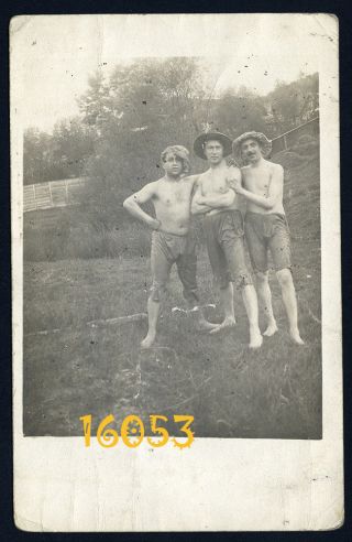 Vintage Photograph,  Young Shirtless Boyfriends Posing In Wet Underpants 1920’s H