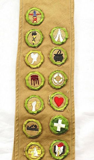VINTAGE BOY SCOUTS OF AMERICA SASH With 23 MERIT BADGE PATCHES BSA,  LIFE PATCH 2