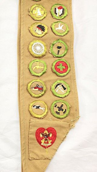 VINTAGE BOY SCOUTS OF AMERICA SASH With 23 MERIT BADGE PATCHES BSA,  LIFE PATCH 3